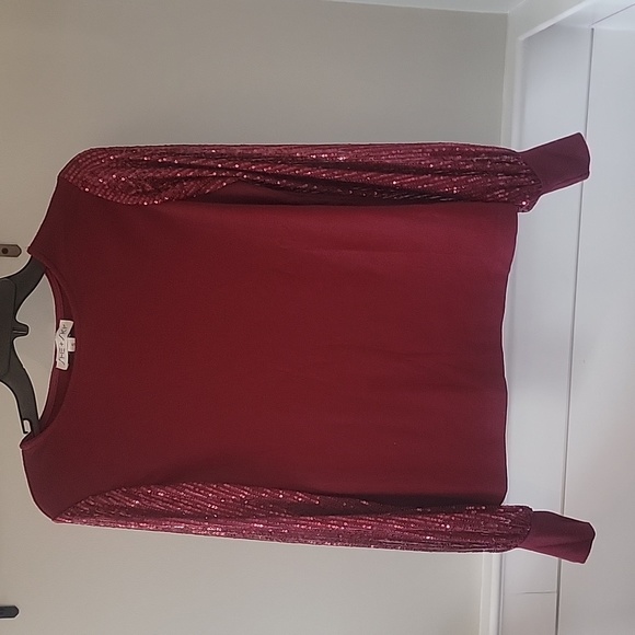 She + Sky Tops - Burgundy top sequin sleeve